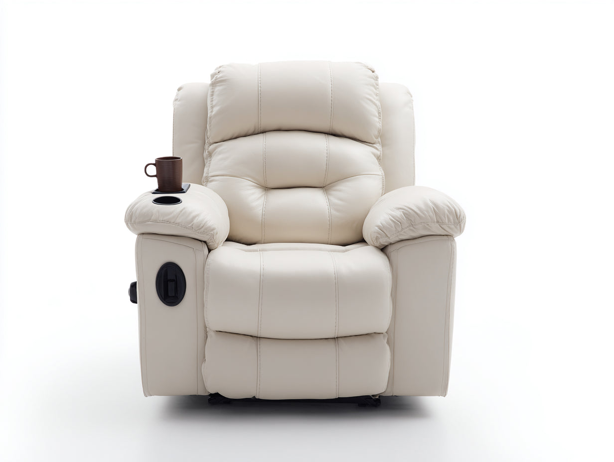 Sillones reclinables de cuero sintético beige con portavasos 103x96x105 cm - diseño acolchado para salón
