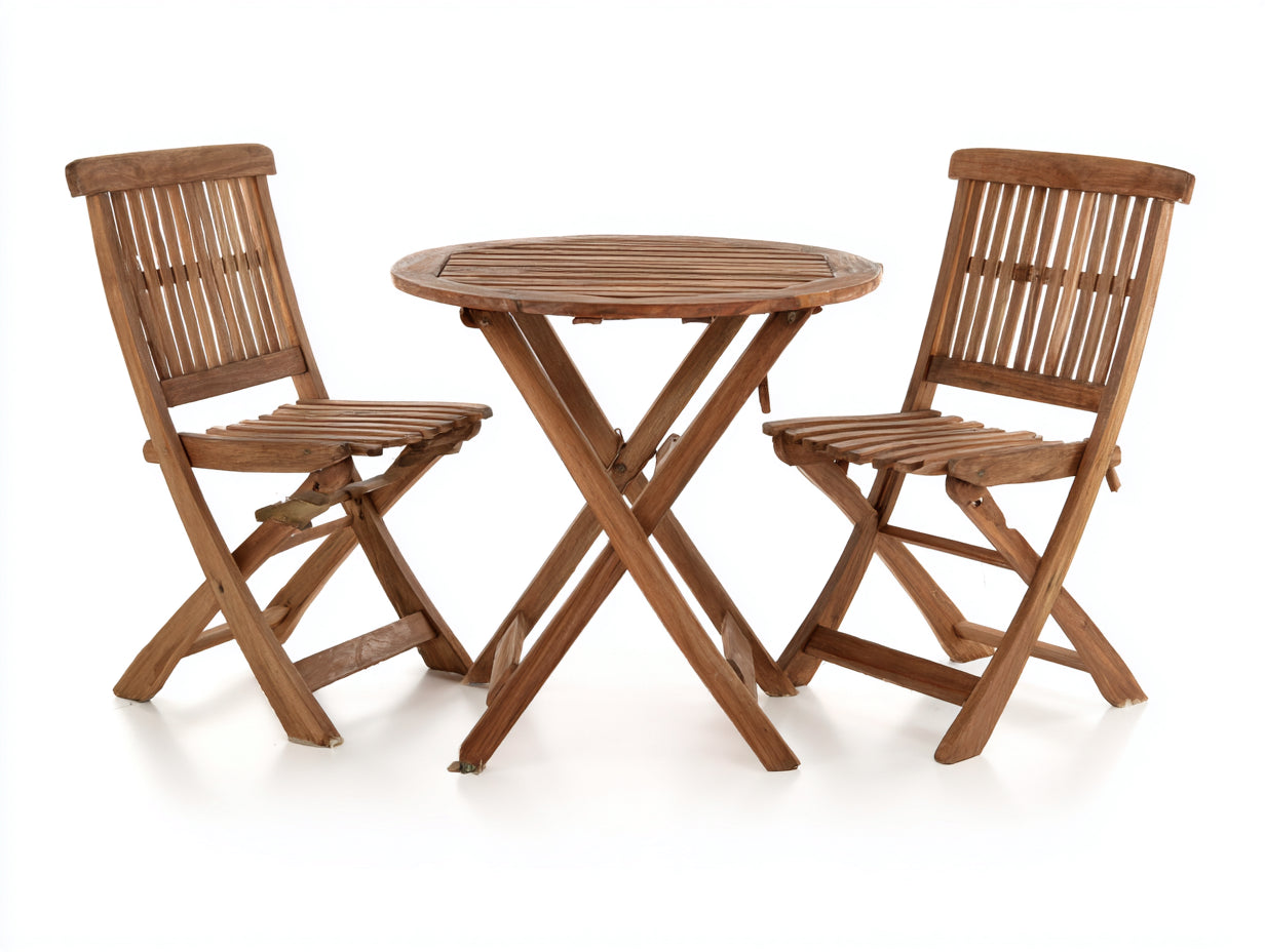 Conjuntos de comedor de jardín de madera 70x70x75 cm - marrón - mesa redonda y 2 sillas plegables estilo natural