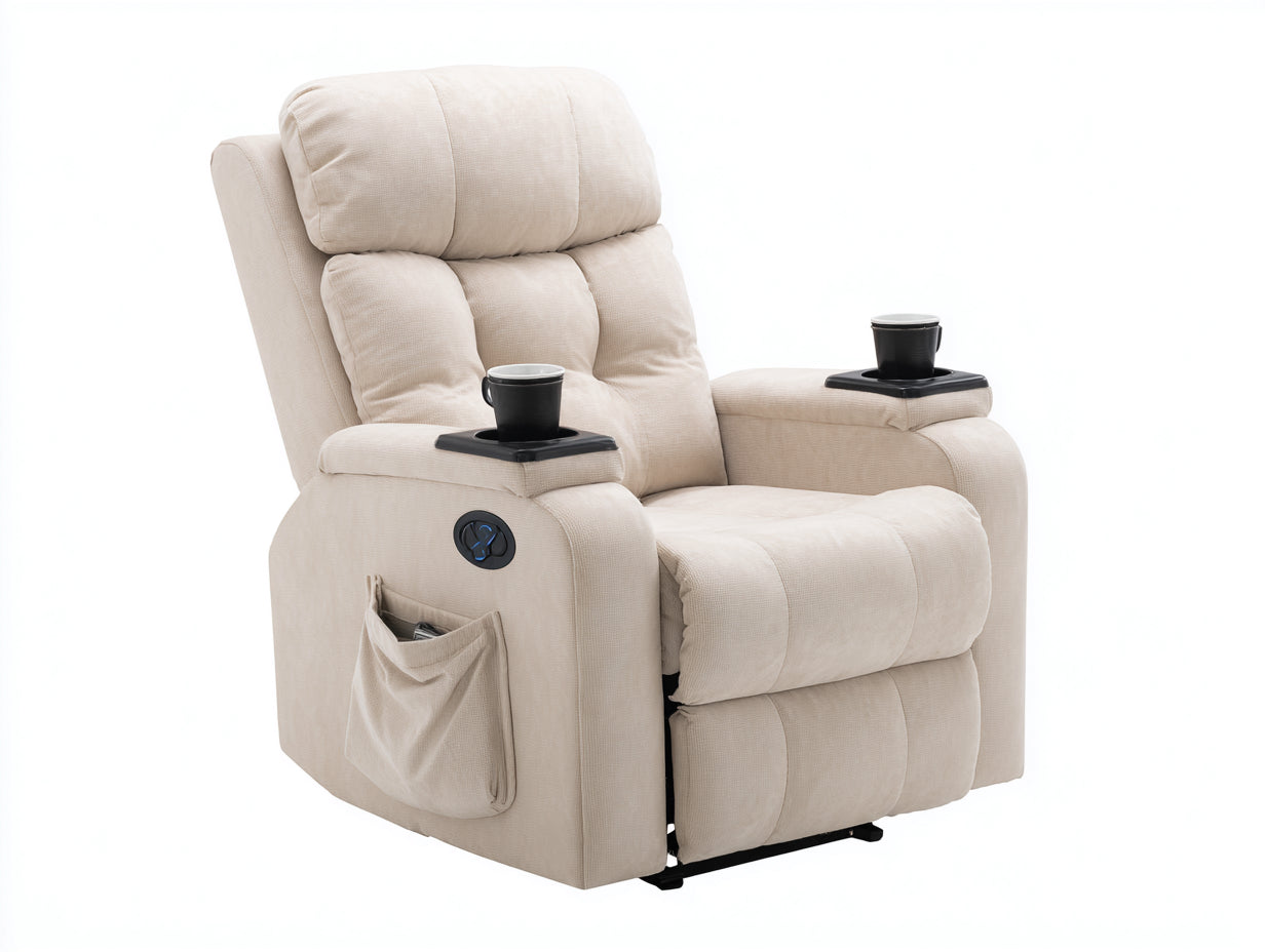 Sillones reclinables tapizados en tela 96x94x104 cm - Beige-Negro - Diseño acolchado con portavasos