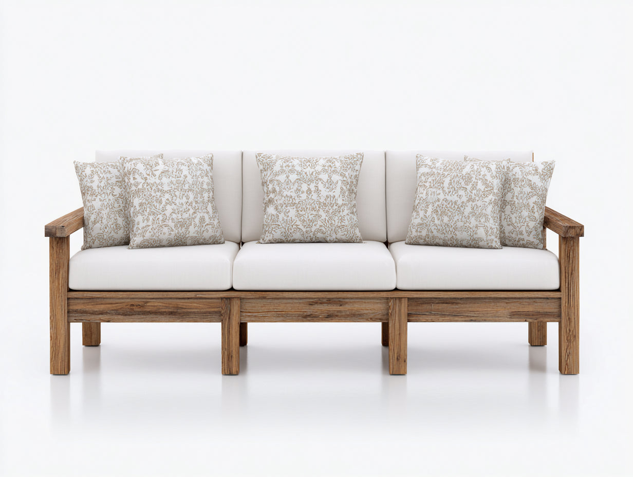 Sofás de exterior de madera y tela 210x82x78 cm - Madera natural-Beige - Diseño moderno para jardín