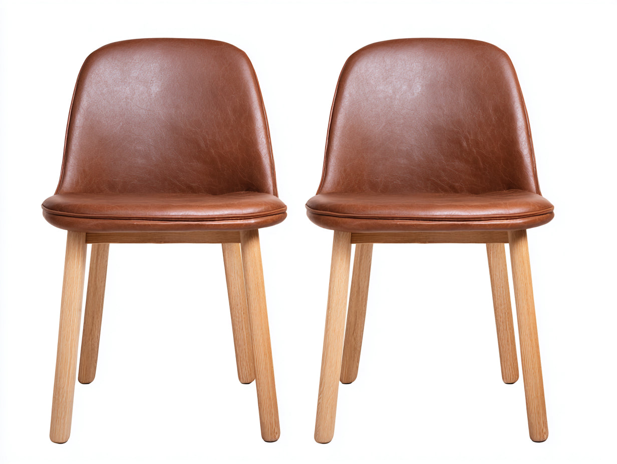 Sillas de comedor de piel sintética 48x52x82 cm - marrón - juego de 2 con patas efecto madera estilo moderno