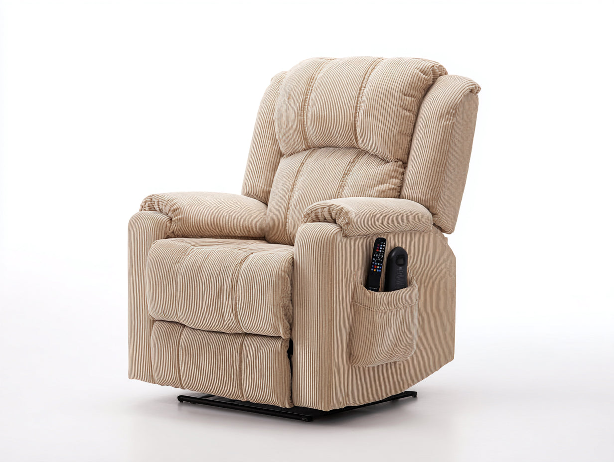 Sillones reclinables de tela 94x92x105 cm - beige - con bolsillo lateral y diseño acolchado moderno