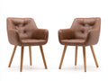 Sillas de comedor de piel sintética 58x57x82 cm - marrón - juego de 2 con patas de madera estilo moderno