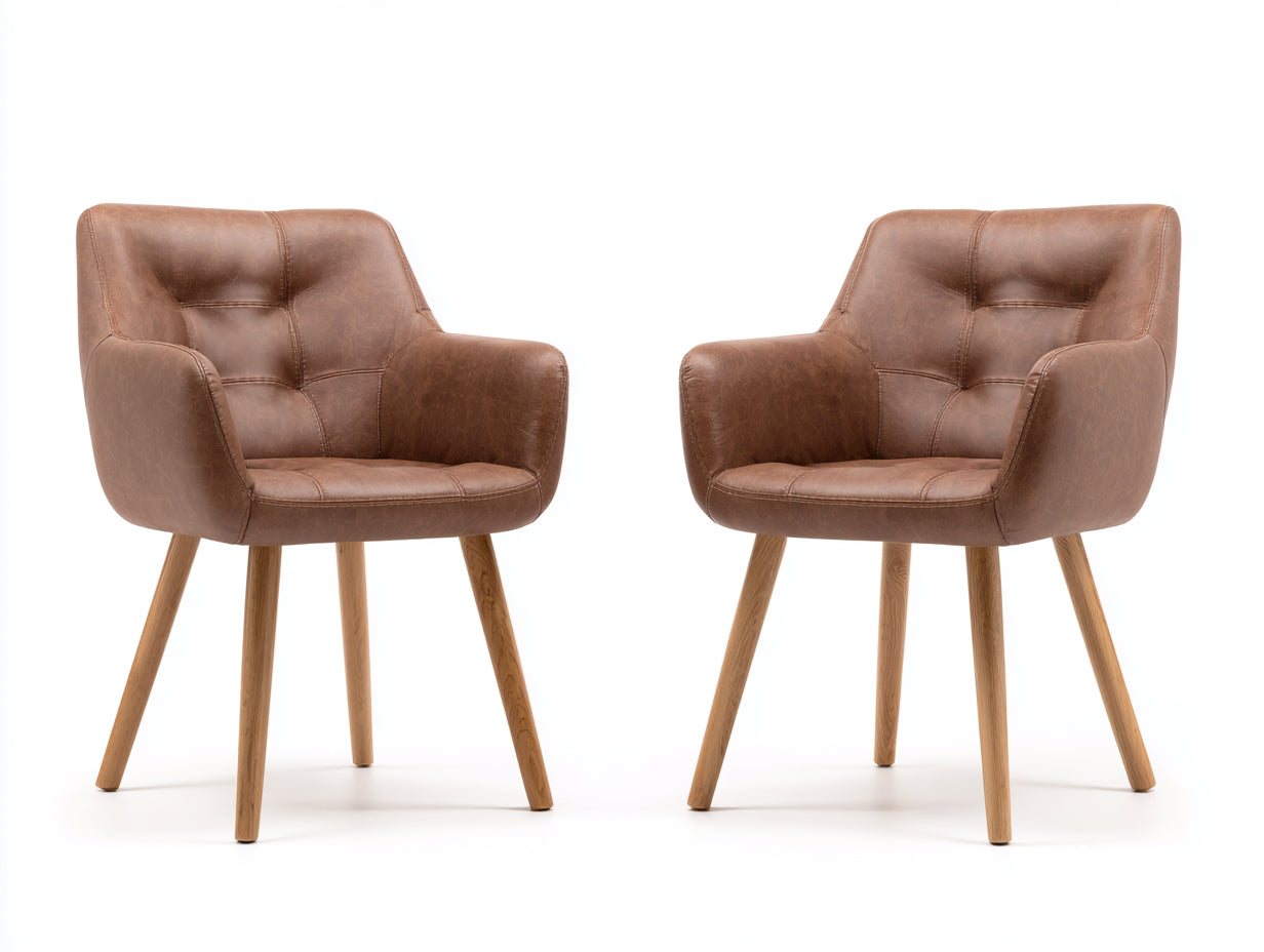 Sillas de comedor de piel sintética 58x57x82 cm - marrón - juego de 2 con patas de madera estilo moderno