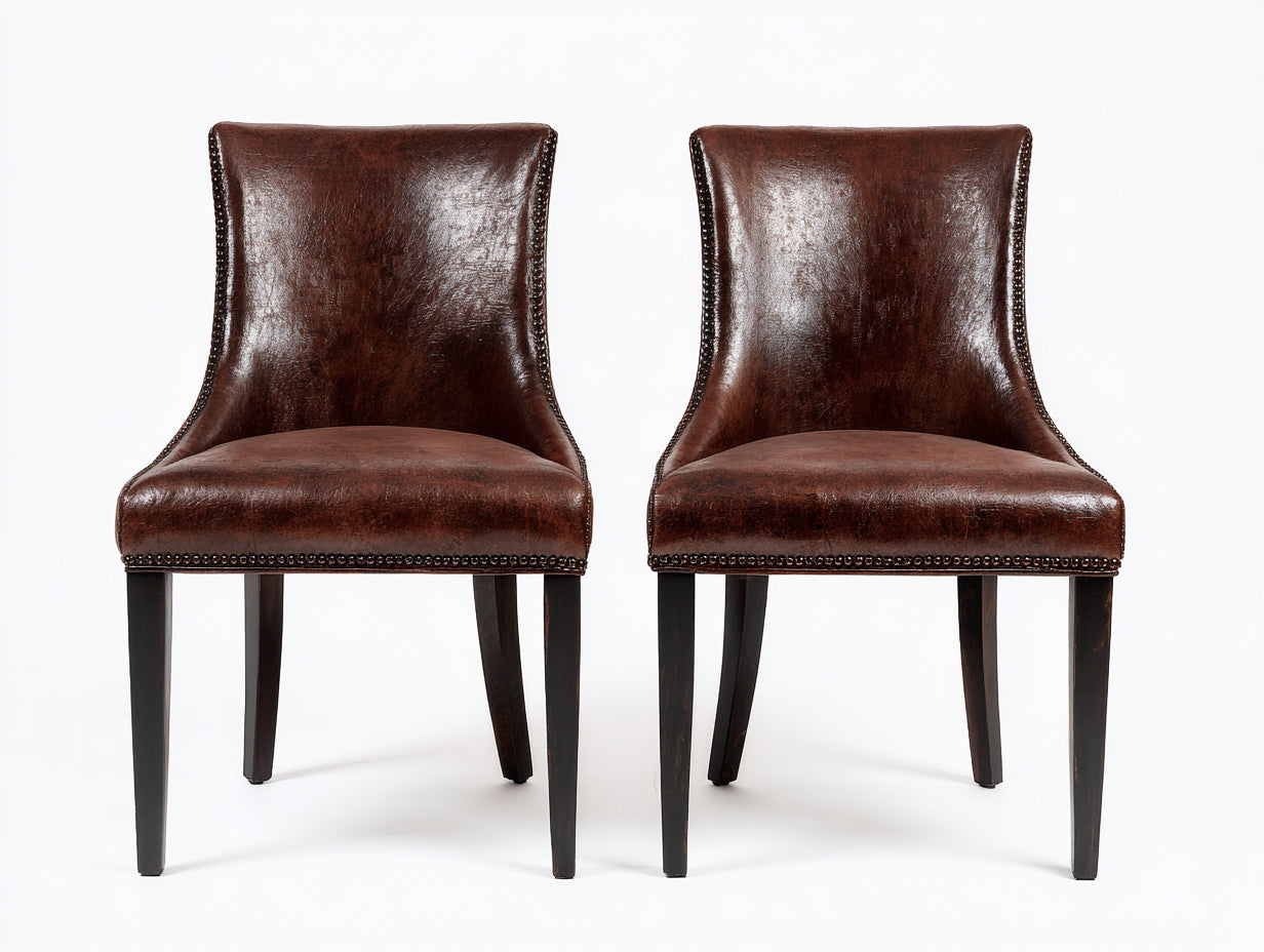 Sillas de comedor de cuero sintético marrón oscuro y madera negra 52x56x84 cm - diseño clásico para comedor