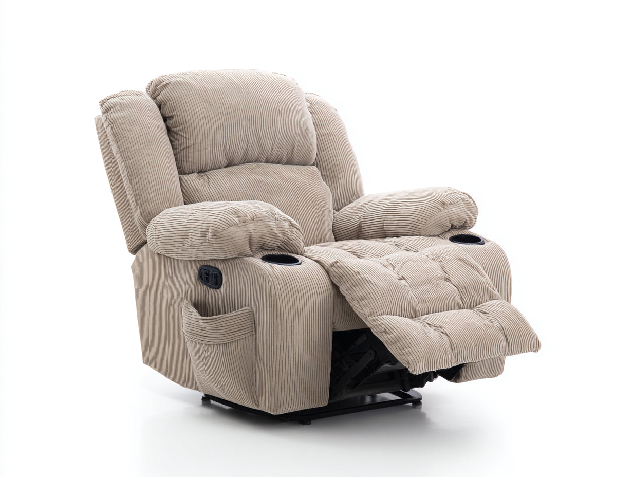 Sillones reclinables de tela beige acanalada con reposapiés 105x98x105 cm - diseño acolchado para salón