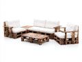 Sofás de exterior de madera y tela 260x210x78 cm - Marrón-Blanco - Diseño rústico con mesa de centro