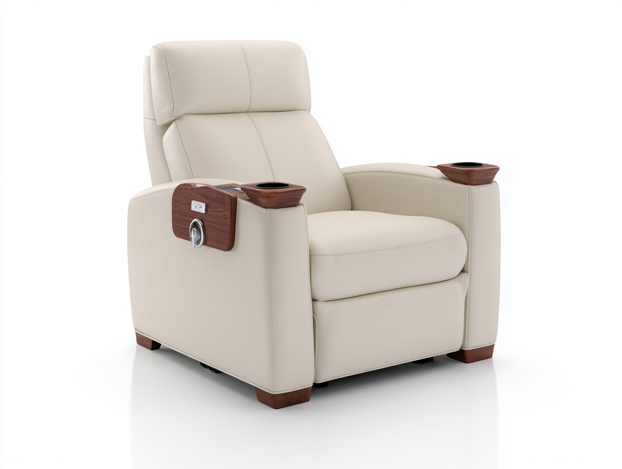 Sillones reclinables tapizados en cuero sintético 94x96x105 cm - Beige-Marrón - Diseño moderno con portavasos