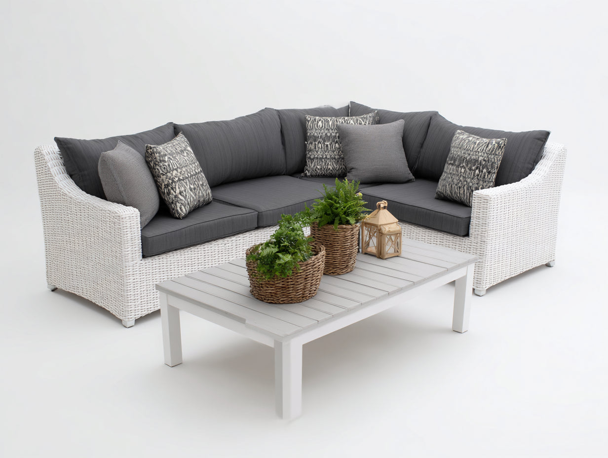 Sofás de exterior ratán 245x245x72 cm - blanco-gris - diseño modular para jardín