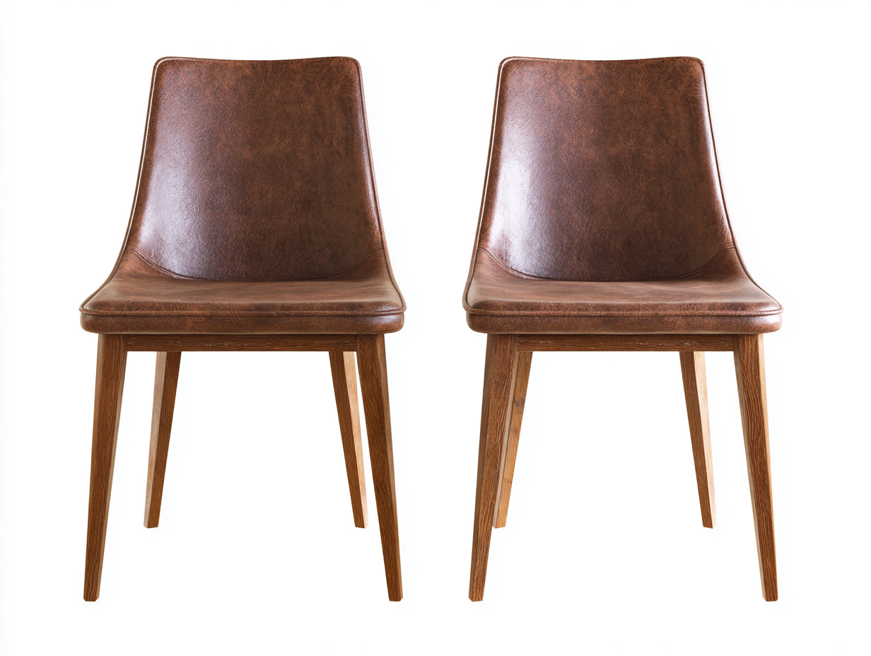 Sillas de comedor de madera y piel sintética 47x55x88 cm - marrón - diseño vintage sin brazos