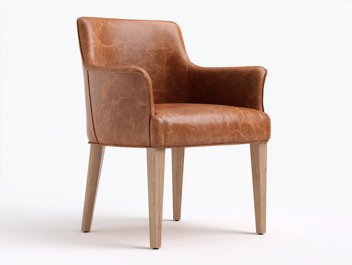 Sillas de comedor de piel sintética 56x58x83 cm - marrón - con reposabrazos y patas efecto madera estilo vintage