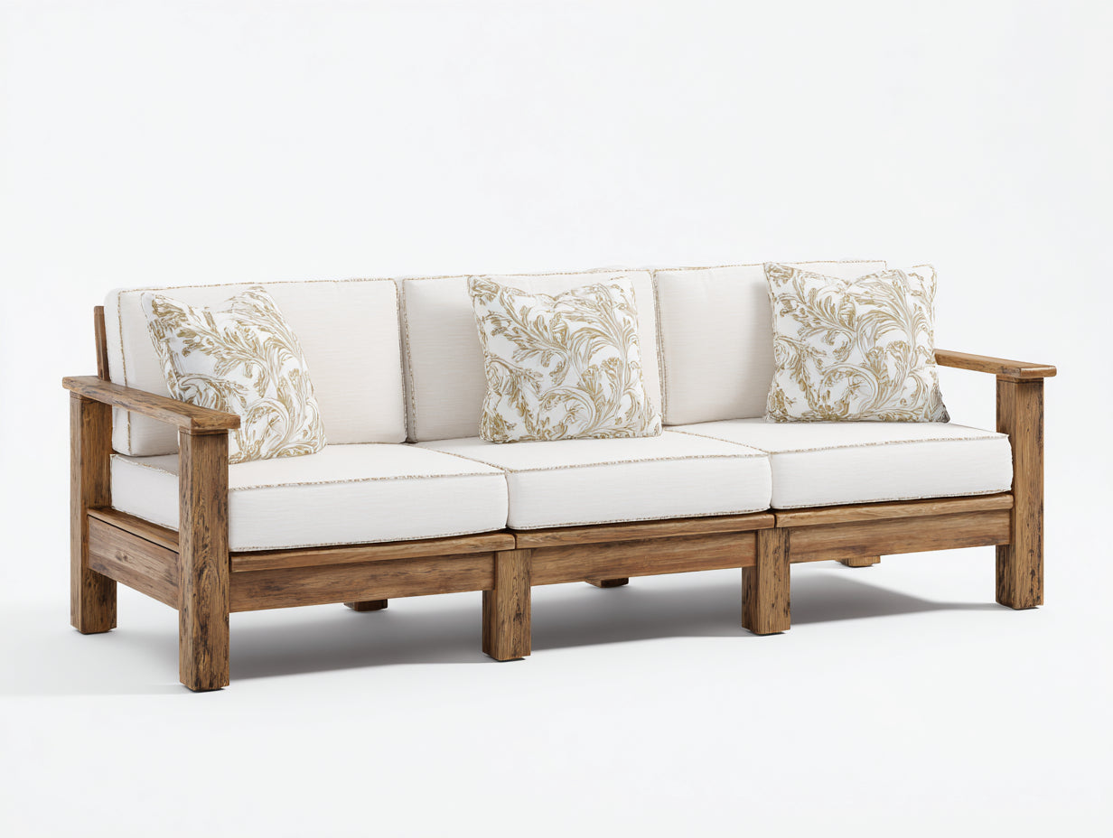 Sofás de exterior de madera y tela 210x78x82 cm - marrón-blanco - diseño rústico para jardín