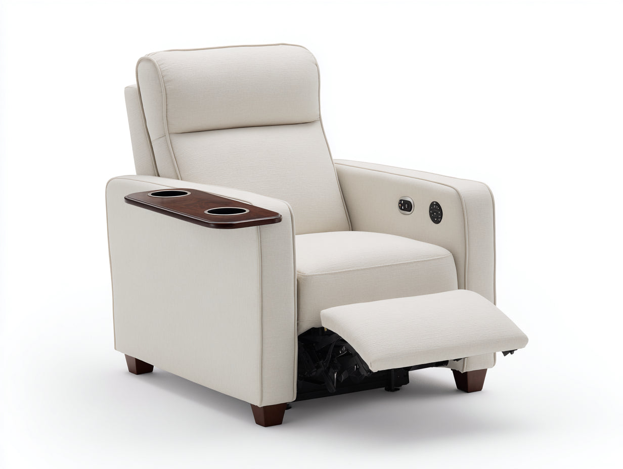 Sillones reclinables de tela 91x95x104 cm - crema - diseño moderno con portavasos