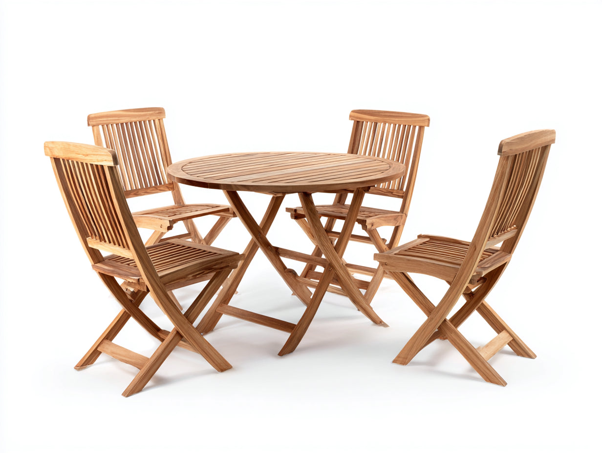 Conjuntos de comedor de jardín de madera 110x110x75 cm - marrón - mesa redonda y 4 sillas plegables estilo natural