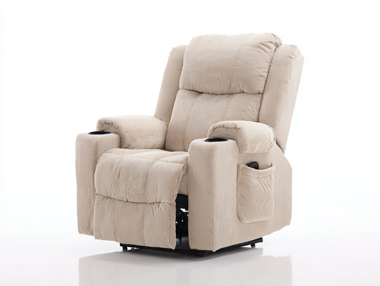 Sillones reclinables tapizados en tela 94x95x105 cm - Beige-Negro - Diseño acolchado con bolsillo lateral