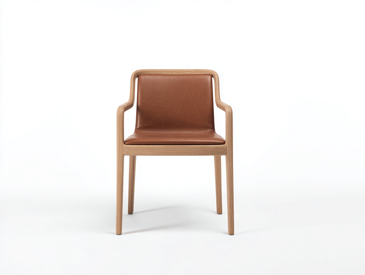 Sillas de comedor de madera y cuero sintético 56x55x81 cm - Roble-Marrón - Diseño moderno con reposabrazos