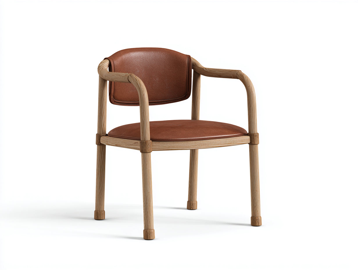 Sillas de comedor de madera natural y cuero sintético marrón 58x55x78 cm - diseño curvo para comedor