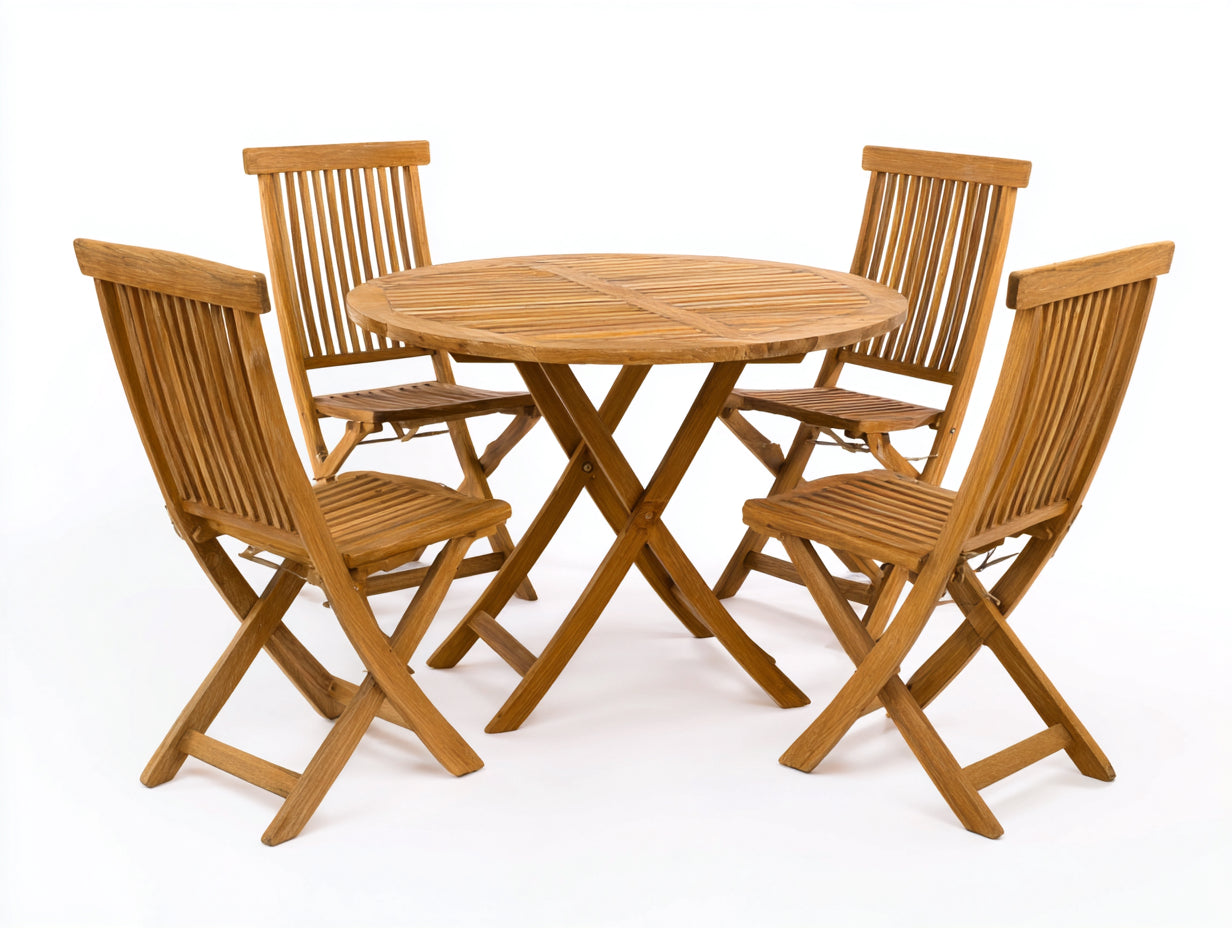 Conjuntos de comedor de jardín de madera natural 120x120x75 cm - diseño plegable clásico para exterior