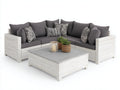 Sofás de exterior de ratán y tela 245x245x72 cm - blanco-gris - diseño esquinero moderno con mesa